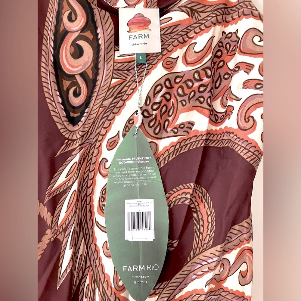 FARM Rio Large burgundy Paisley Maxi Dress/ CREPE DE CHINE FABRIC: L - Picture 7 of 9